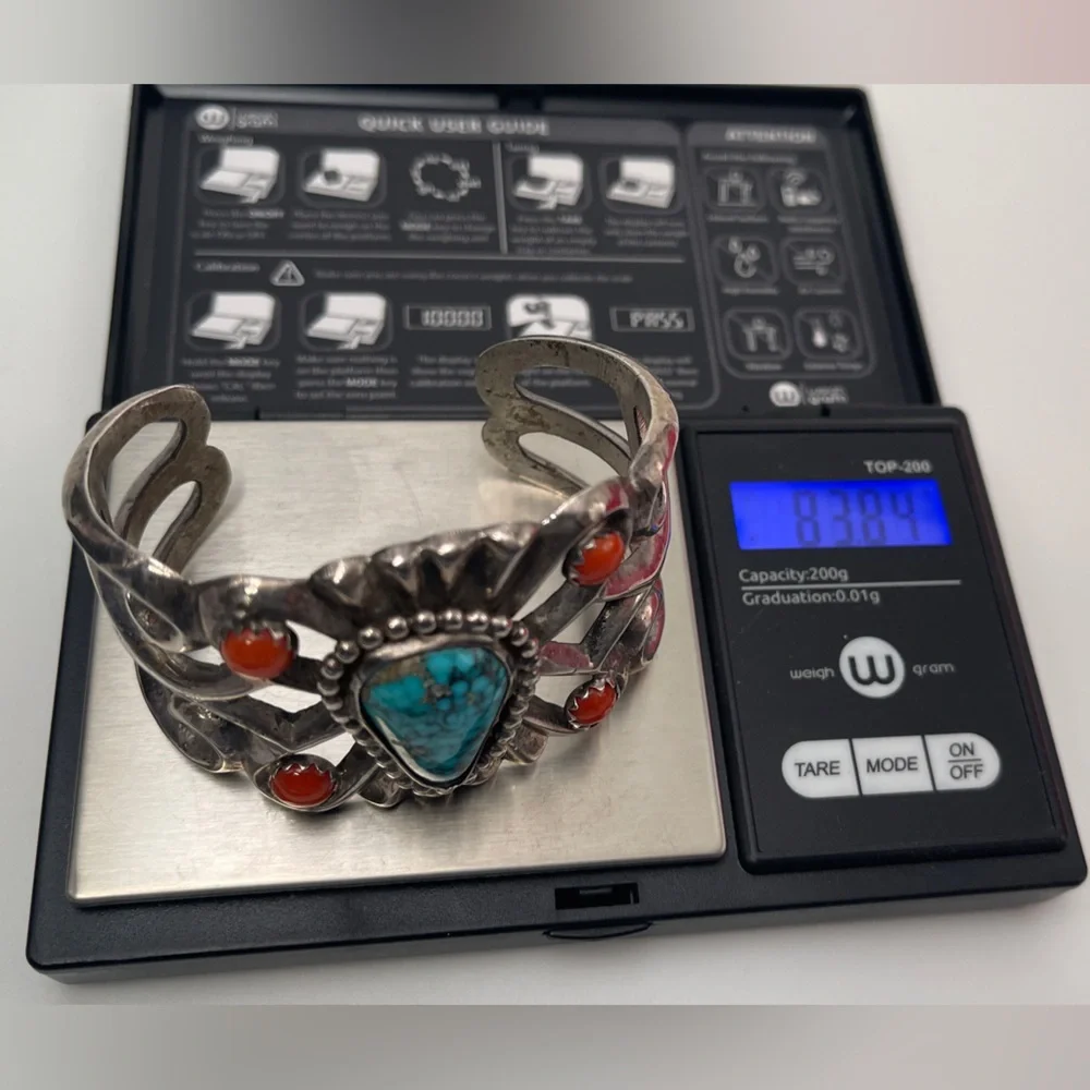 Silver and Turquoise Bracelet with Red Accents - Picture 4 of 4